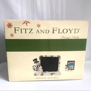 Fitz and Floyd Frosty's Frolic Ceramic Tablet Holder Christmas Chalkboard White